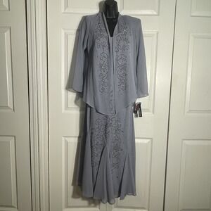 Vintage R&M Richards Formal Dress Women 8 Periwinkle Beaded 2 Piece 90s Flowy